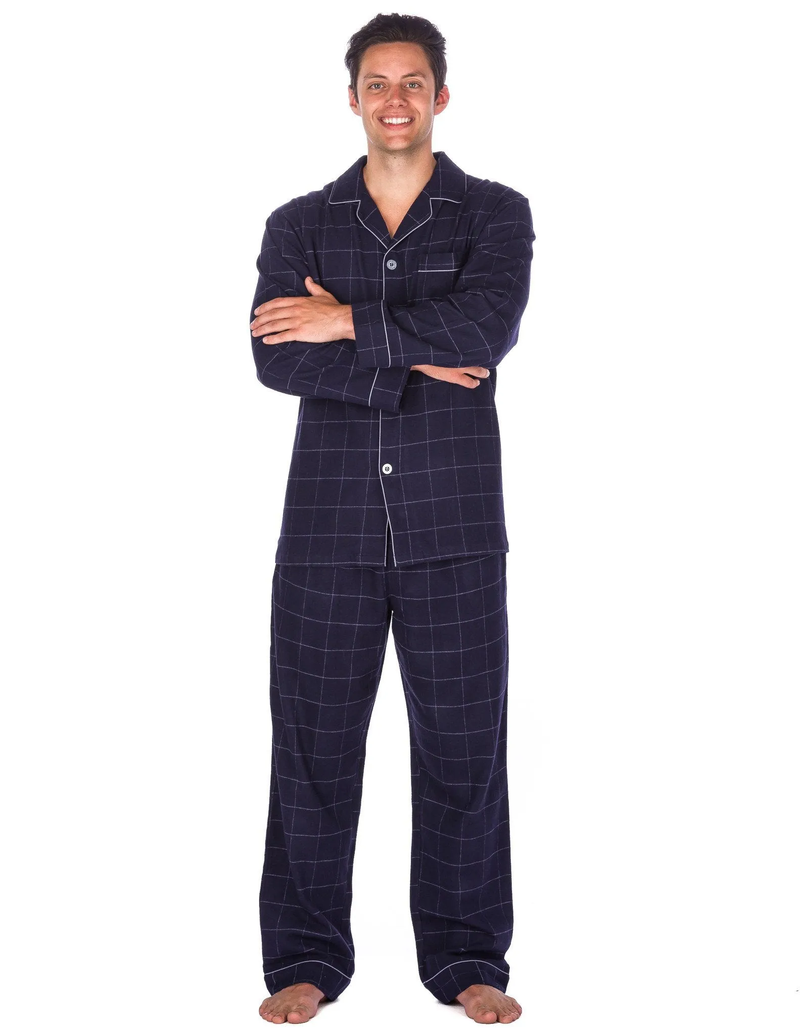 Men's Premium 100% Cotton Flannel Pajama Sleepwear Set (Relaxed Fit) - Blue