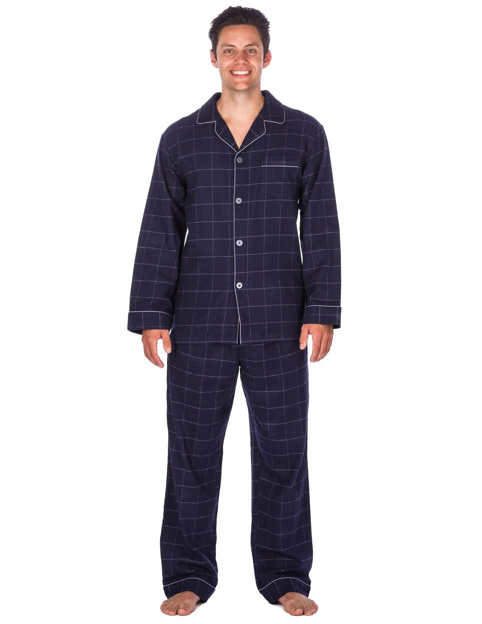 Men's Premium 100% Cotton Flannel Pajama Sleepwear Set (Relaxed Fit) - Blue