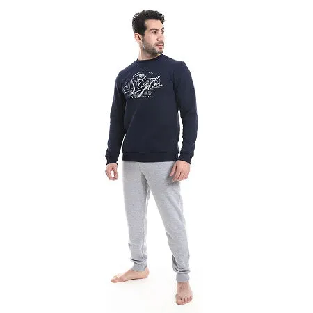 Men's Winter Crewneck Pajama Set - Navy