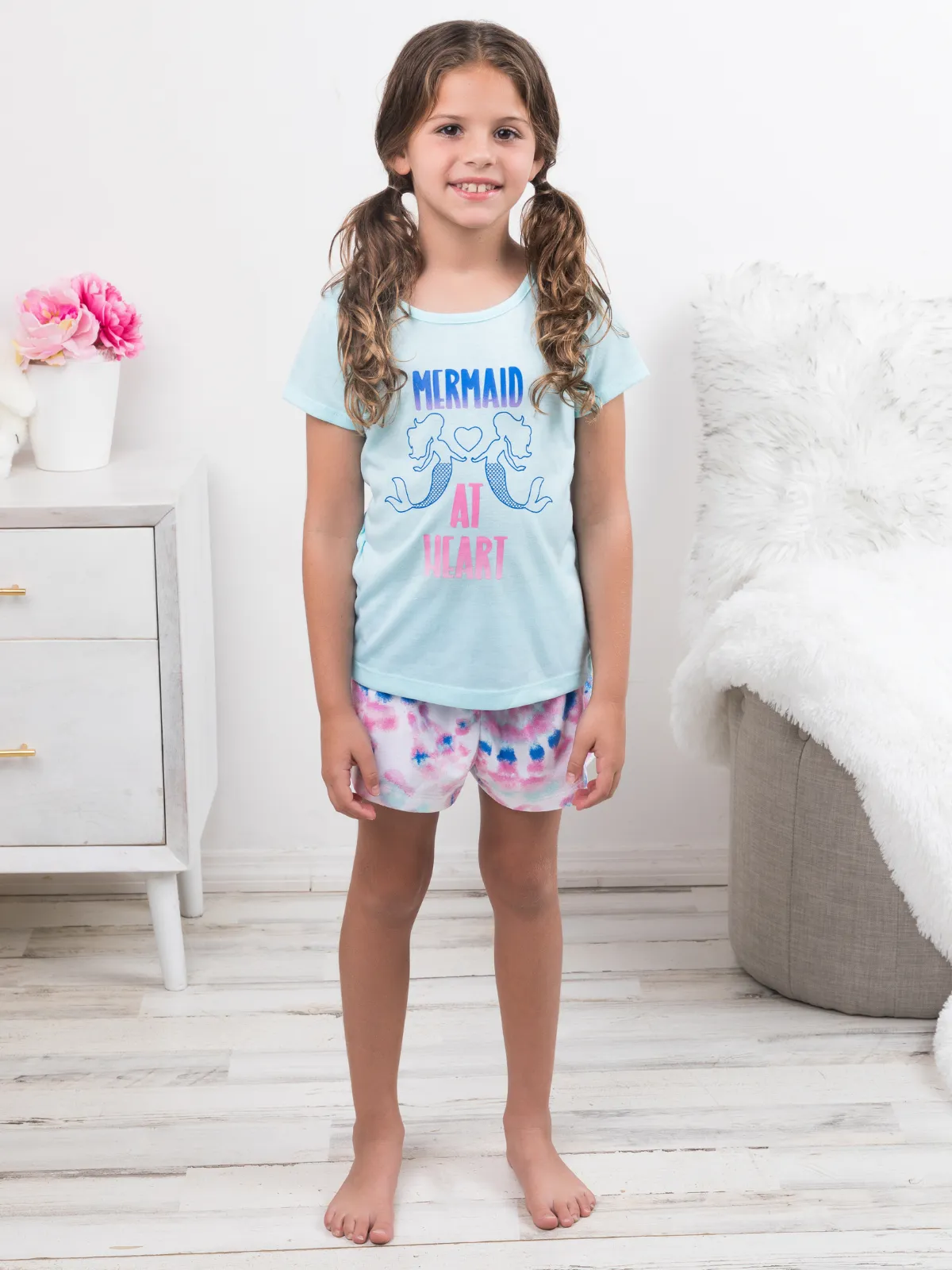 Mermaid At Heart 3 Piece Tie Dye Pajama Shorts Set