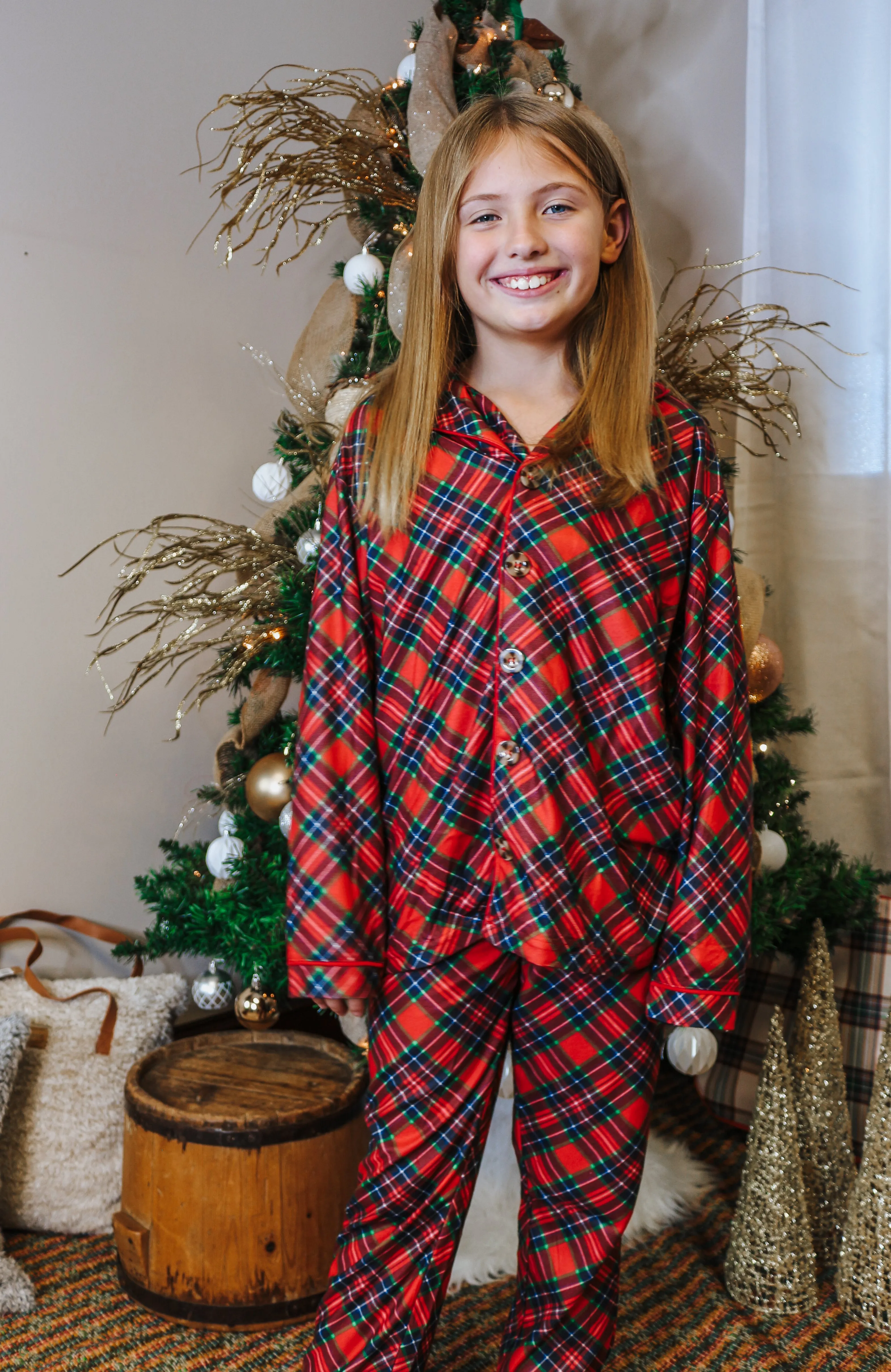 Merry All The Way Red Plaid Youth Pajama Set