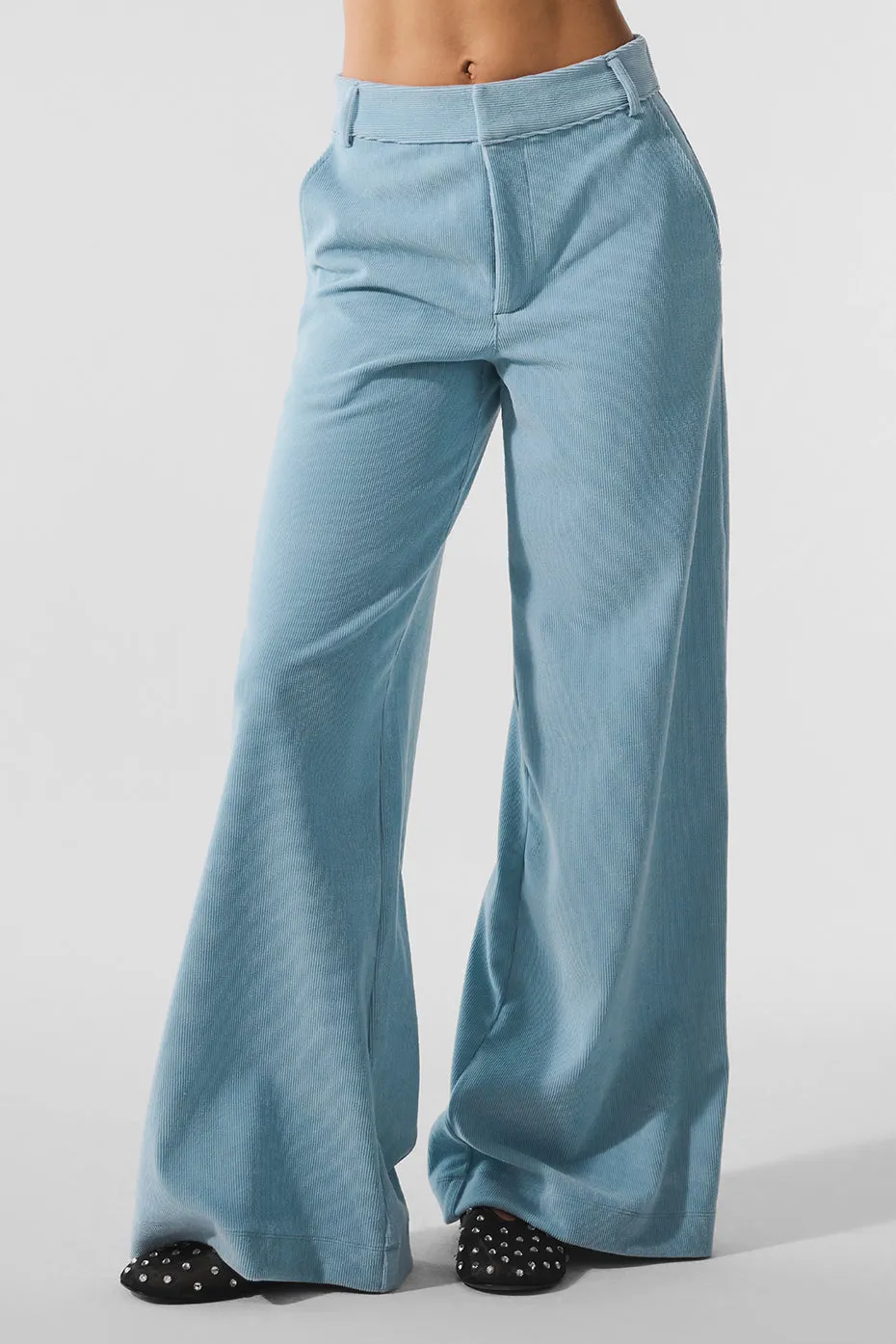 Micro Corduroy Mid-Rise Dreamer Wide Leg Trouser - Celestial Blue