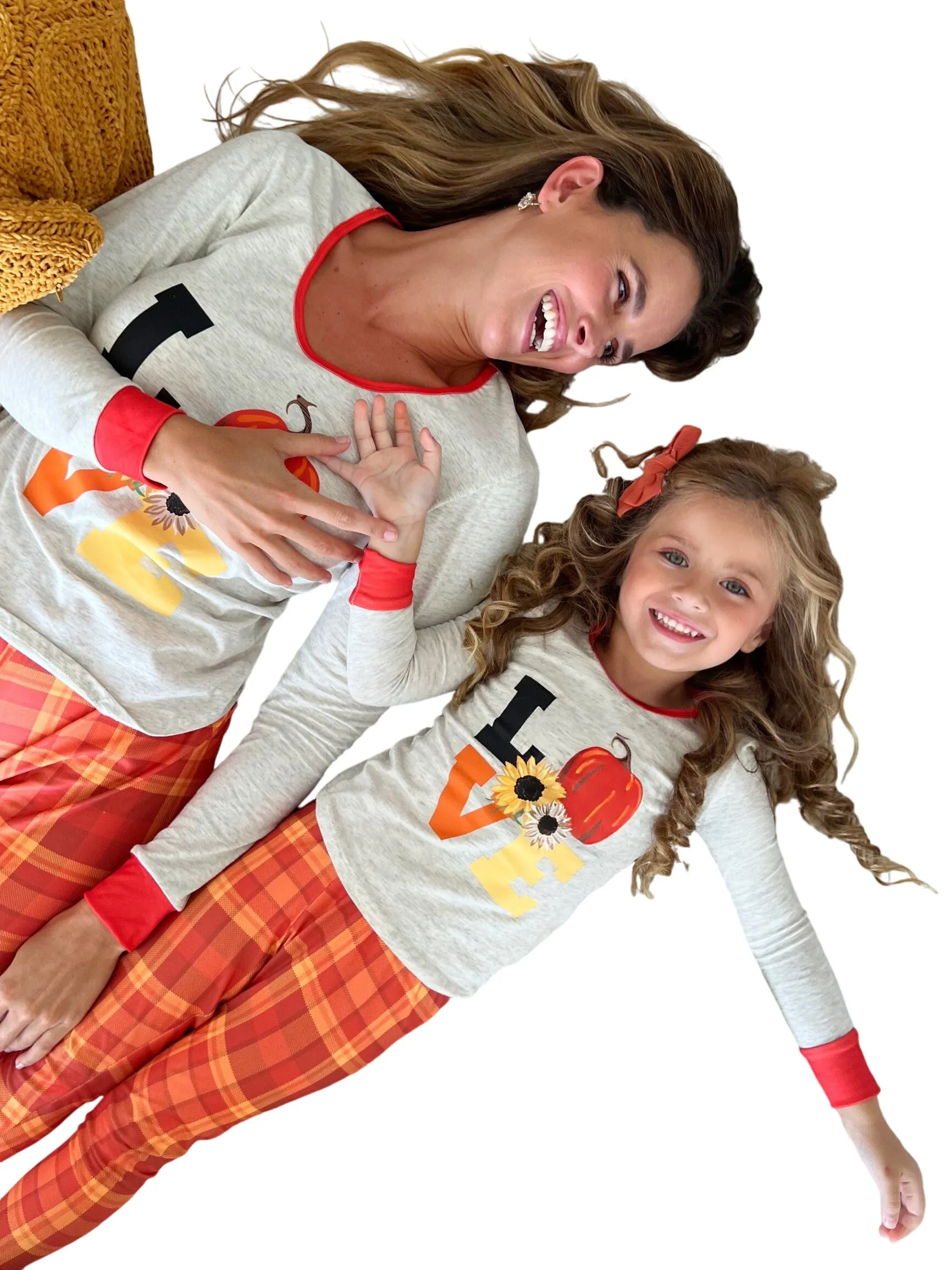 Mommy And Me Fall Love Plaid Pajama Set