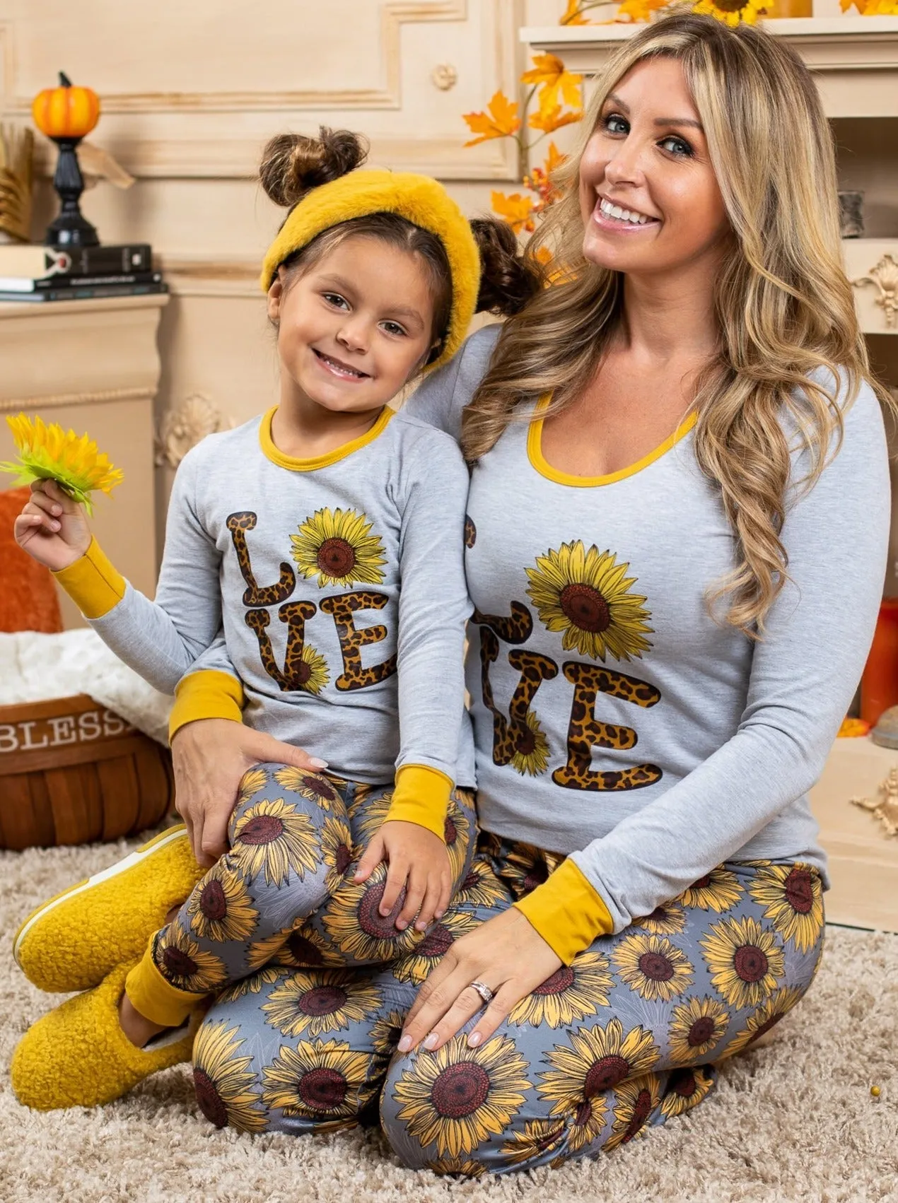 Mommy and Me Love Sunflowers Pajama Set