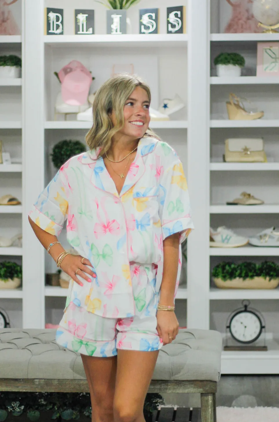 Multi Color Ribbon Print Pajama Set