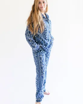 Myra Indigo Print Women's Nightwear Long Sleeve Shirt & Pajama Set