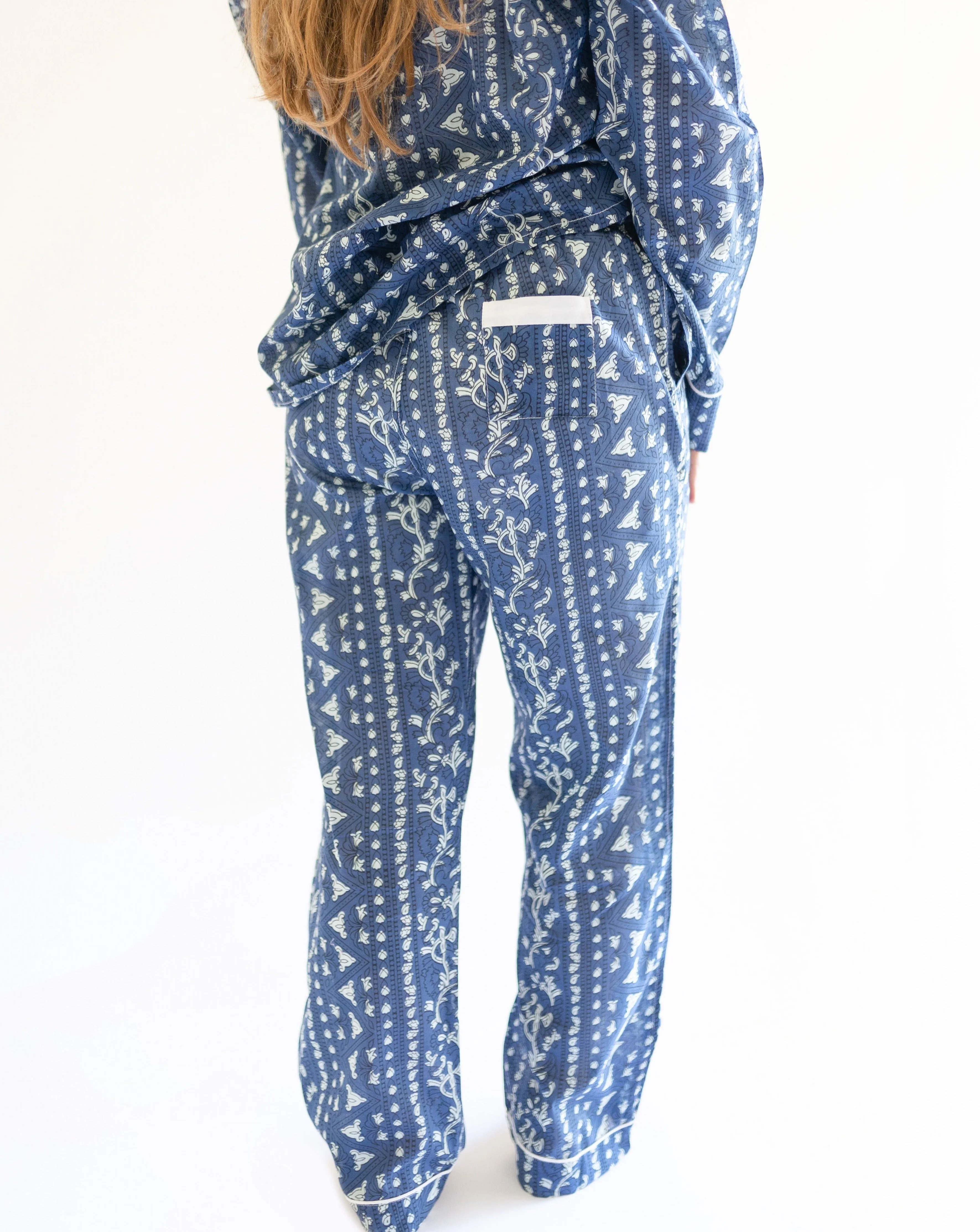 Myra Indigo Print Women's Nightwear Long Sleeve Shirt & Pajama Set