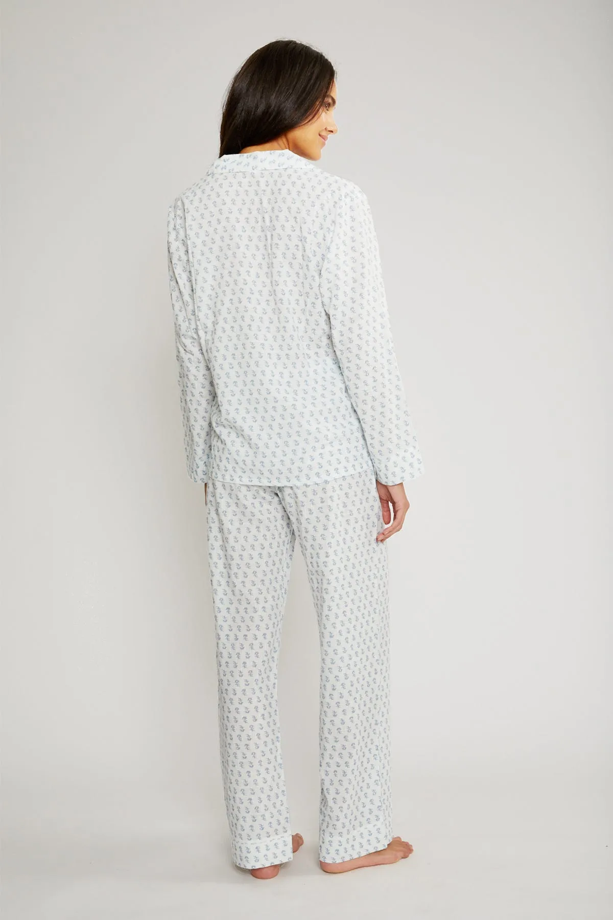 NAUTICO STRIPES Woven Long PJ Set in Daisy Off White/Blue Shadow