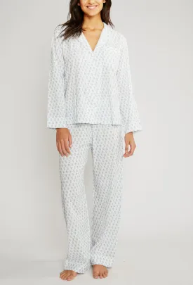 NAUTICO STRIPES Woven Long PJ Set in Daisy Off White/Blue Shadow