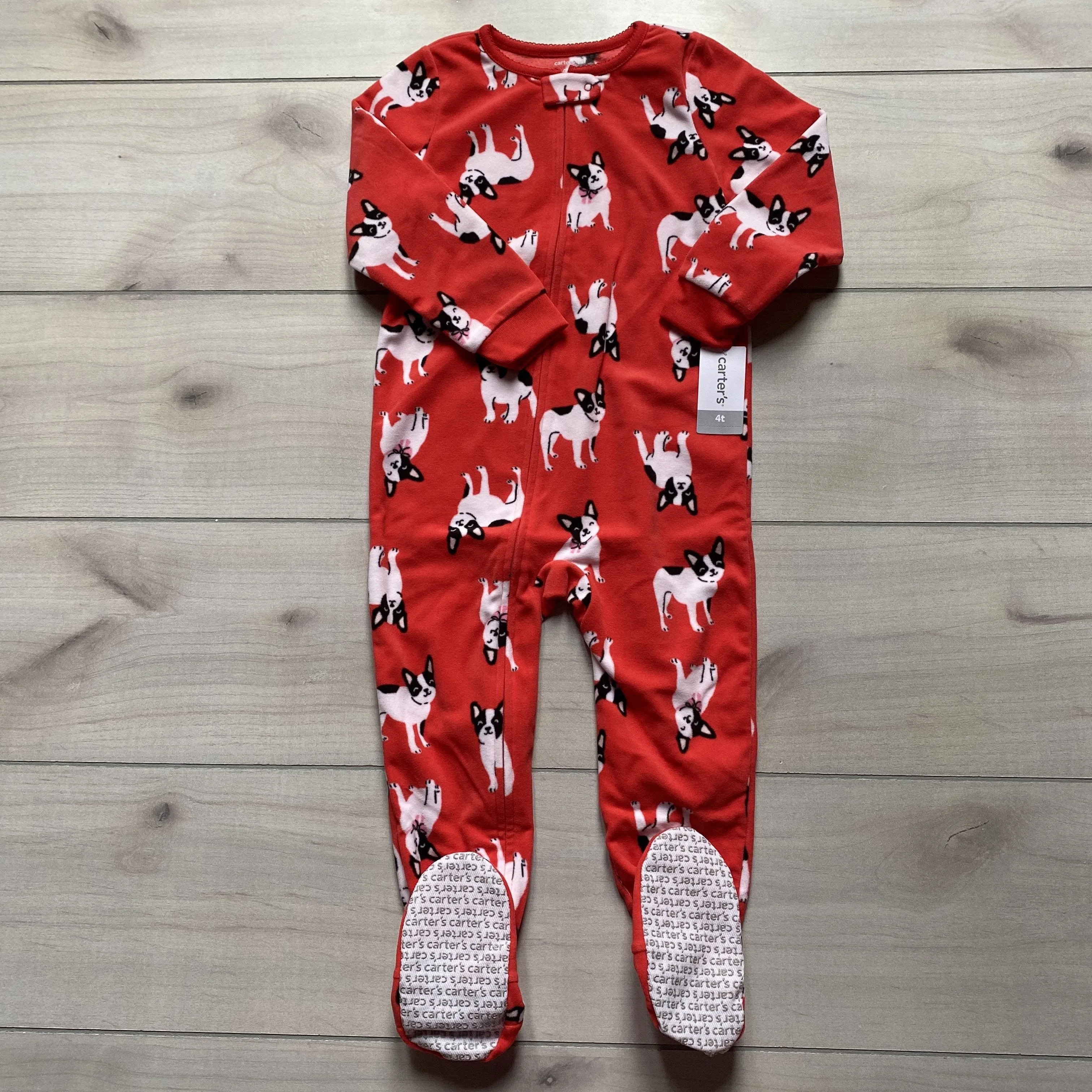 NEW Carter's Footed Zipper Red Dog Fleece Pajama One Piece Sleeper