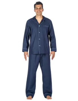 Noble Mount Mens Premium 100% Cotton Woven Pajama Sleepwear Set - Textured Navy