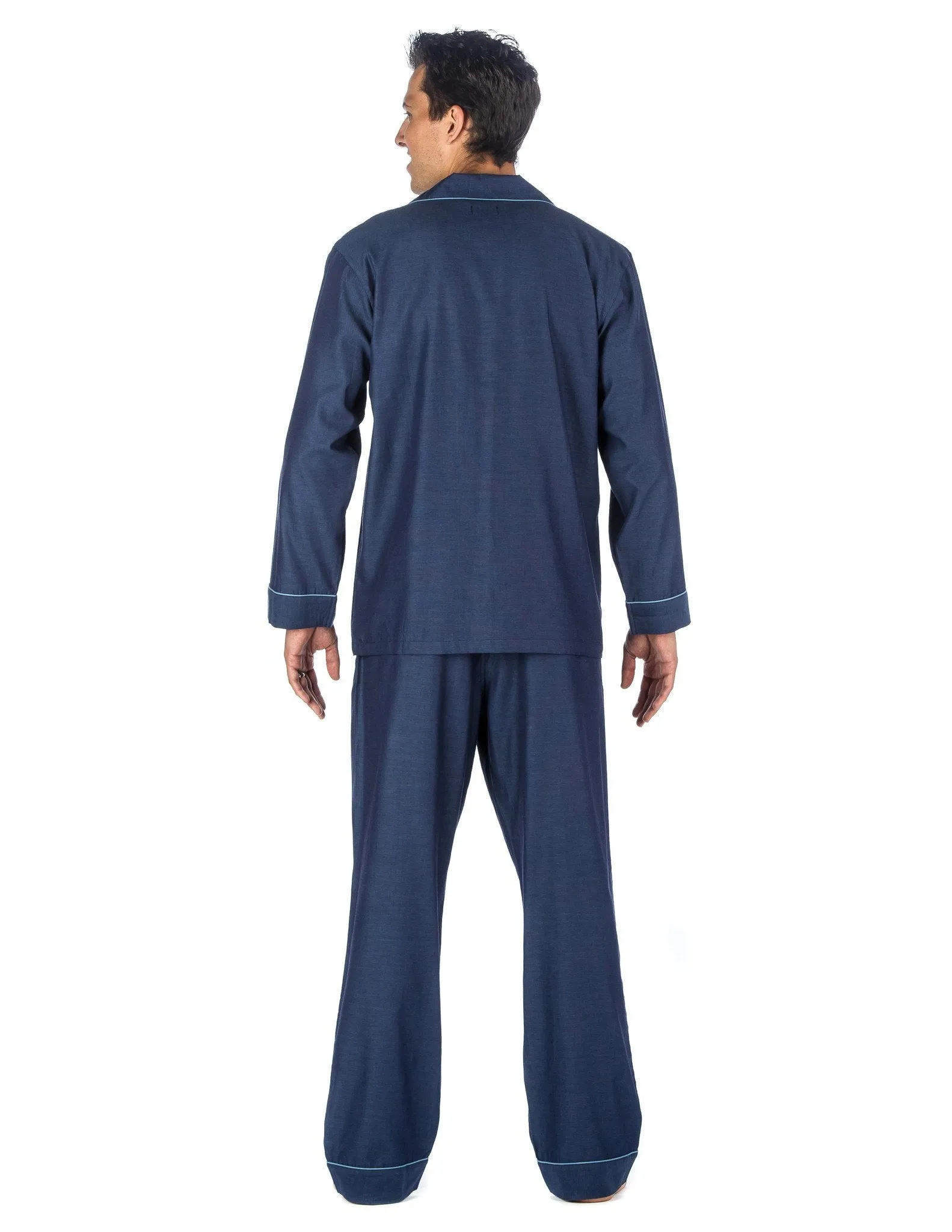 Noble Mount Mens Premium 100% Cotton Woven Pajama Sleepwear Set - Textured Navy