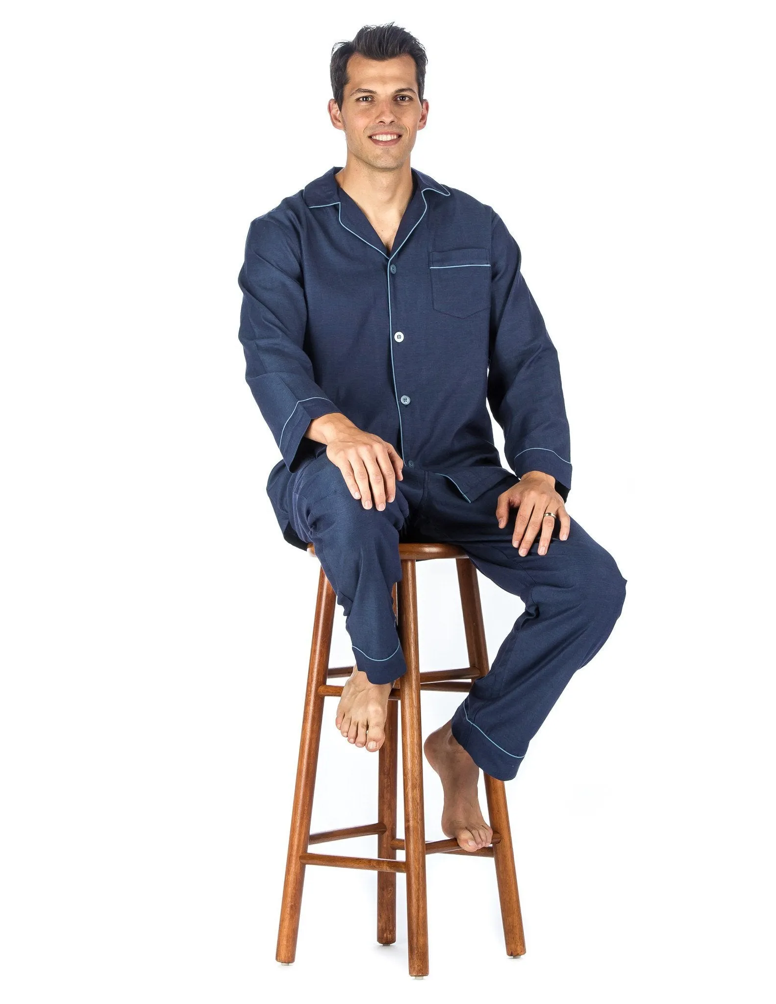 Noble Mount Mens Premium 100% Cotton Woven Pajama Sleepwear Set - Textured Navy