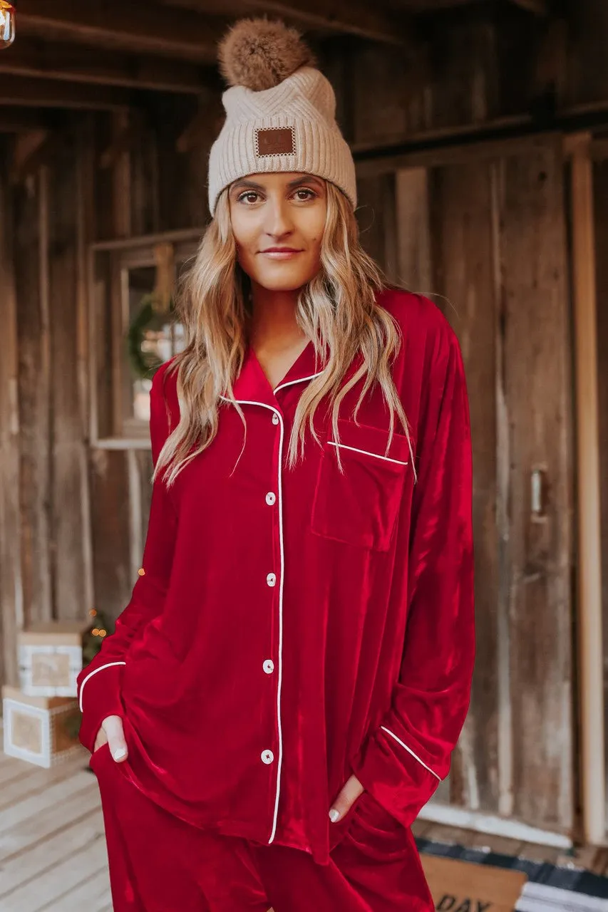 North Pole Burgundy Velvet Pajama Set