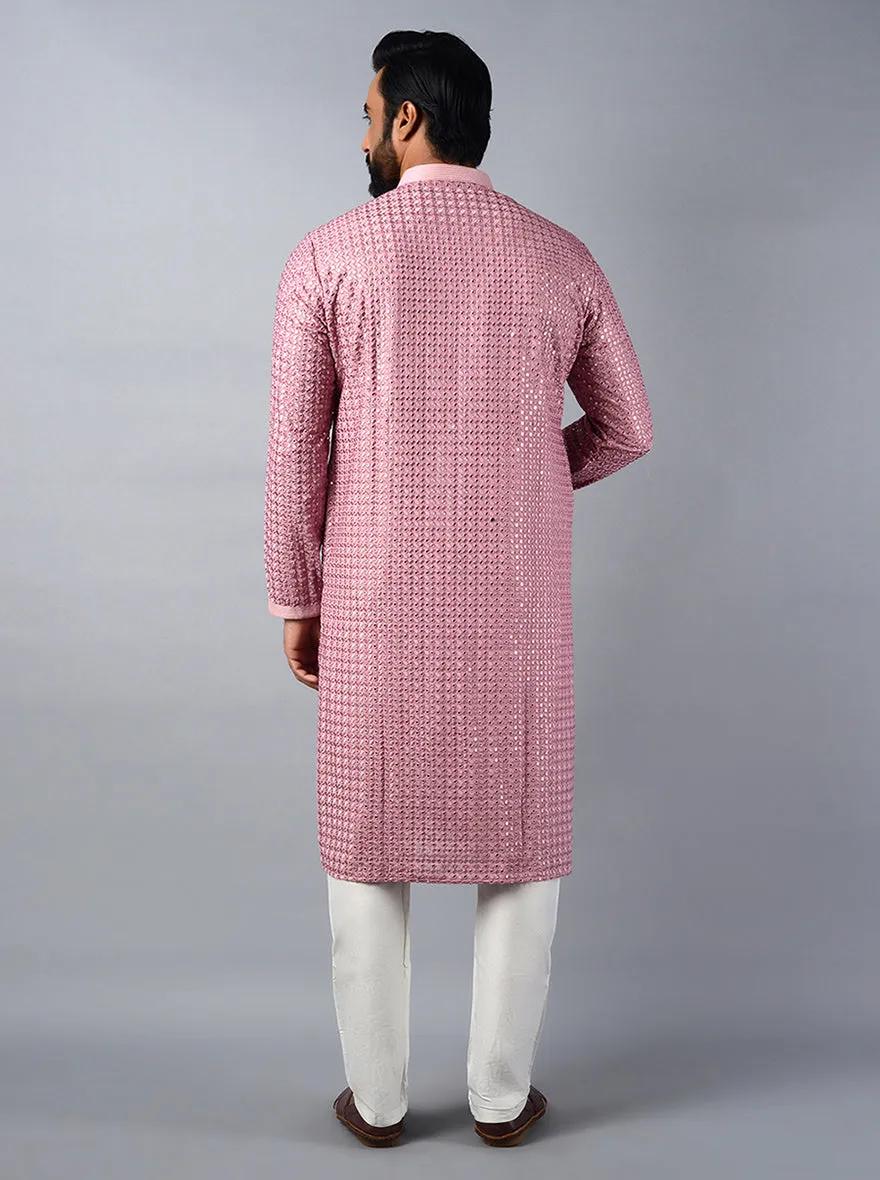 Onion Pink Embroidered Regular Fit Kurta Pajama | TULA