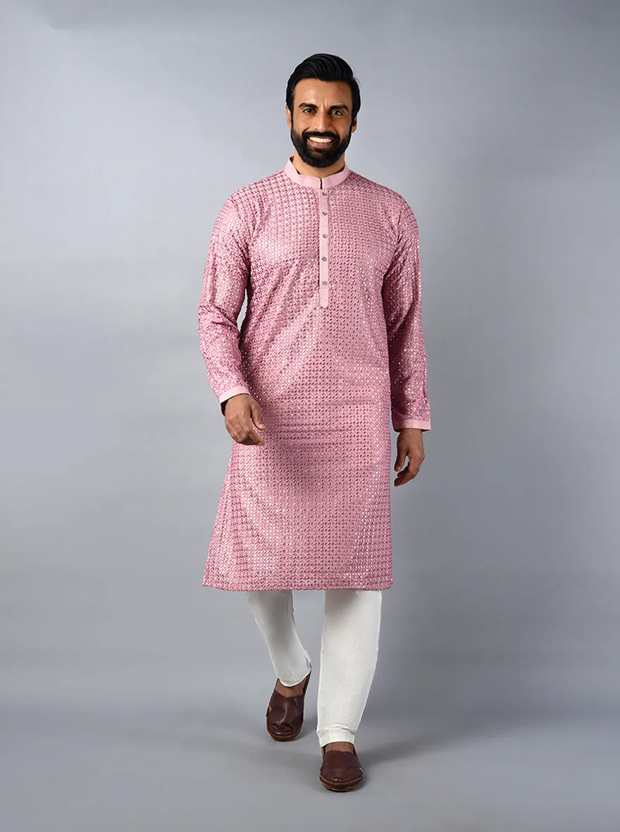 Onion Pink Embroidered Regular Fit Kurta Pajama | TULA