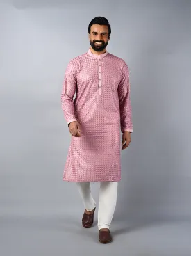 Onion Pink Embroidered Regular Fit Kurta Pajama | TULA