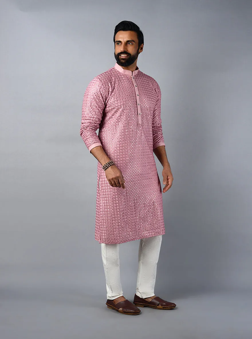 Onion Pink Embroidered Regular Fit Kurta Pajama | TULA