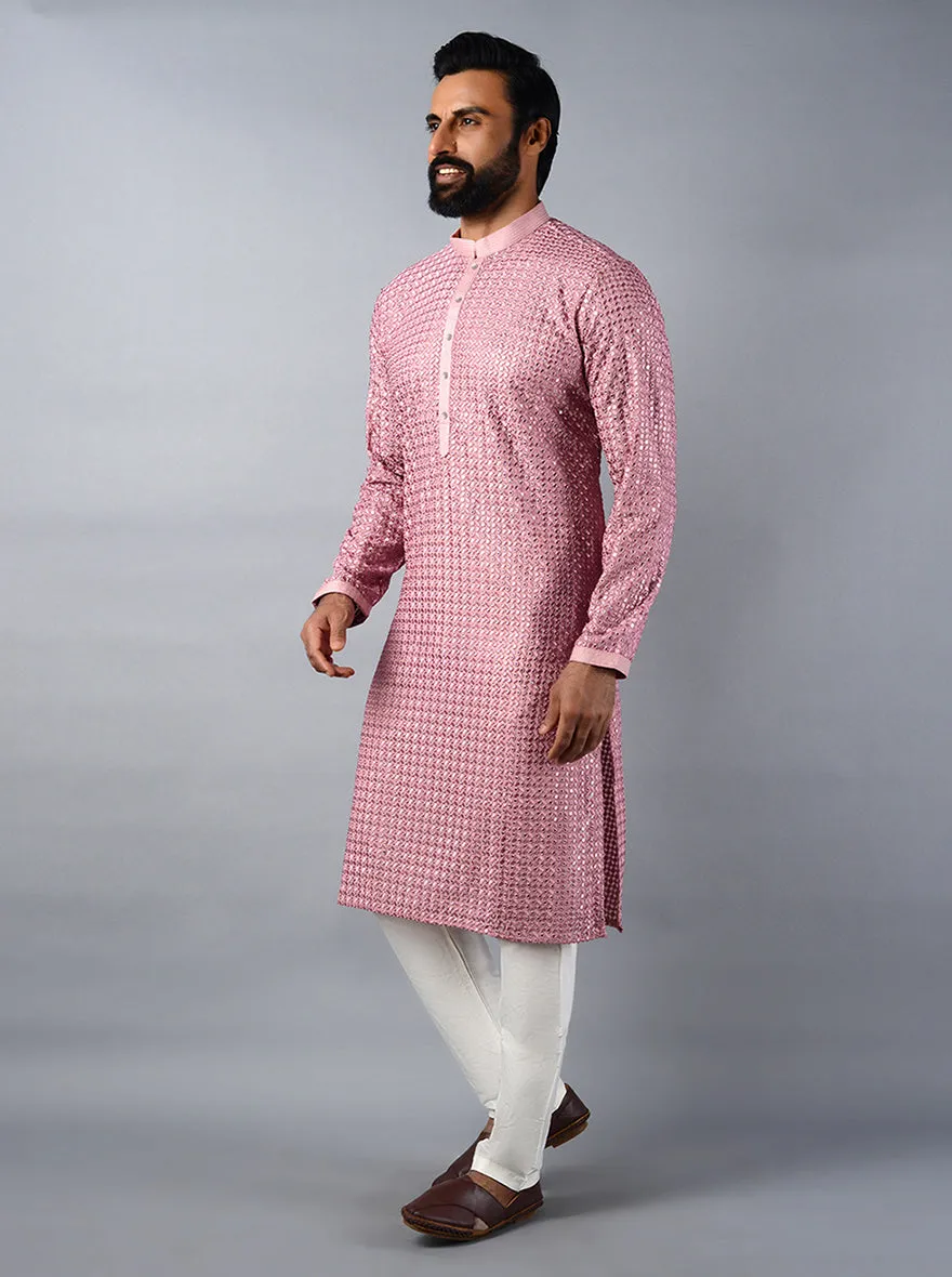 Onion Pink Embroidered Regular Fit Kurta Pajama | TULA