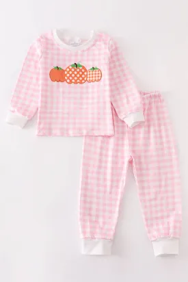 Pink plaid pumpkin applique pajama set