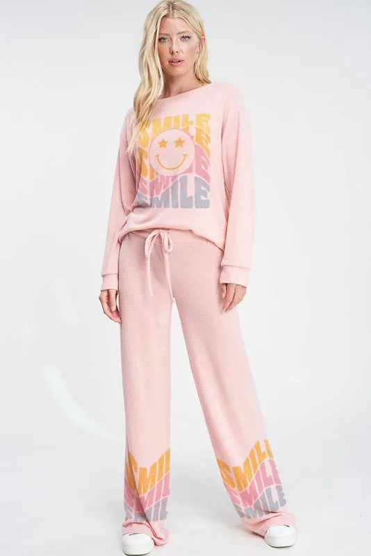 Pink Star Smile Face Sleep Lounge Wear Set