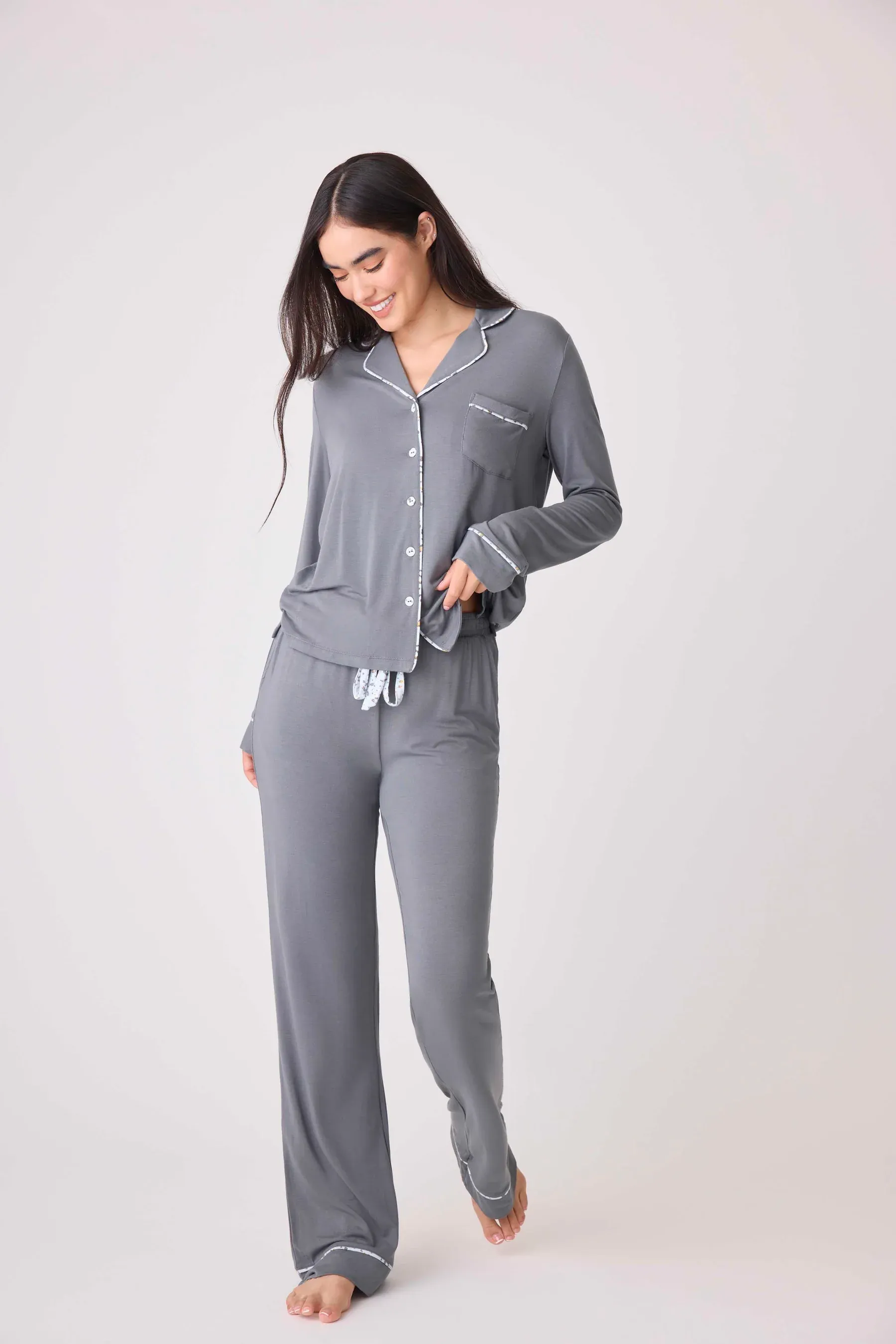 PJ Salvage Wild Dreams Modal 3 Piece Pajama Set - Charcoal