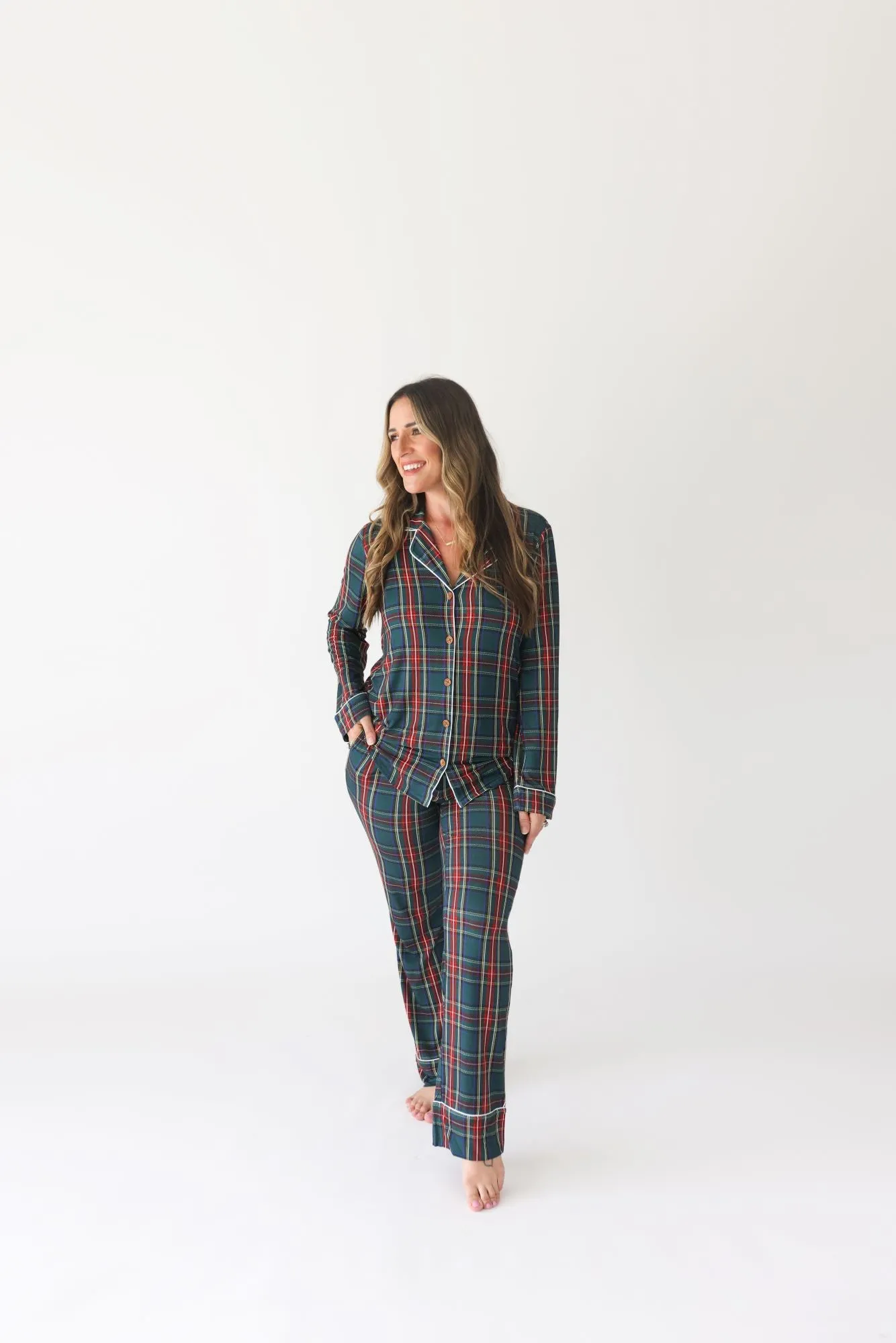 Posh Peanut Tartan Plaid Women's L/S & Relaxed Pant Pajama Set