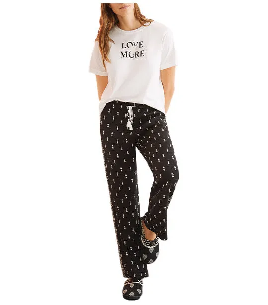 Printed Viscose Pyjama Bottoms Black and White