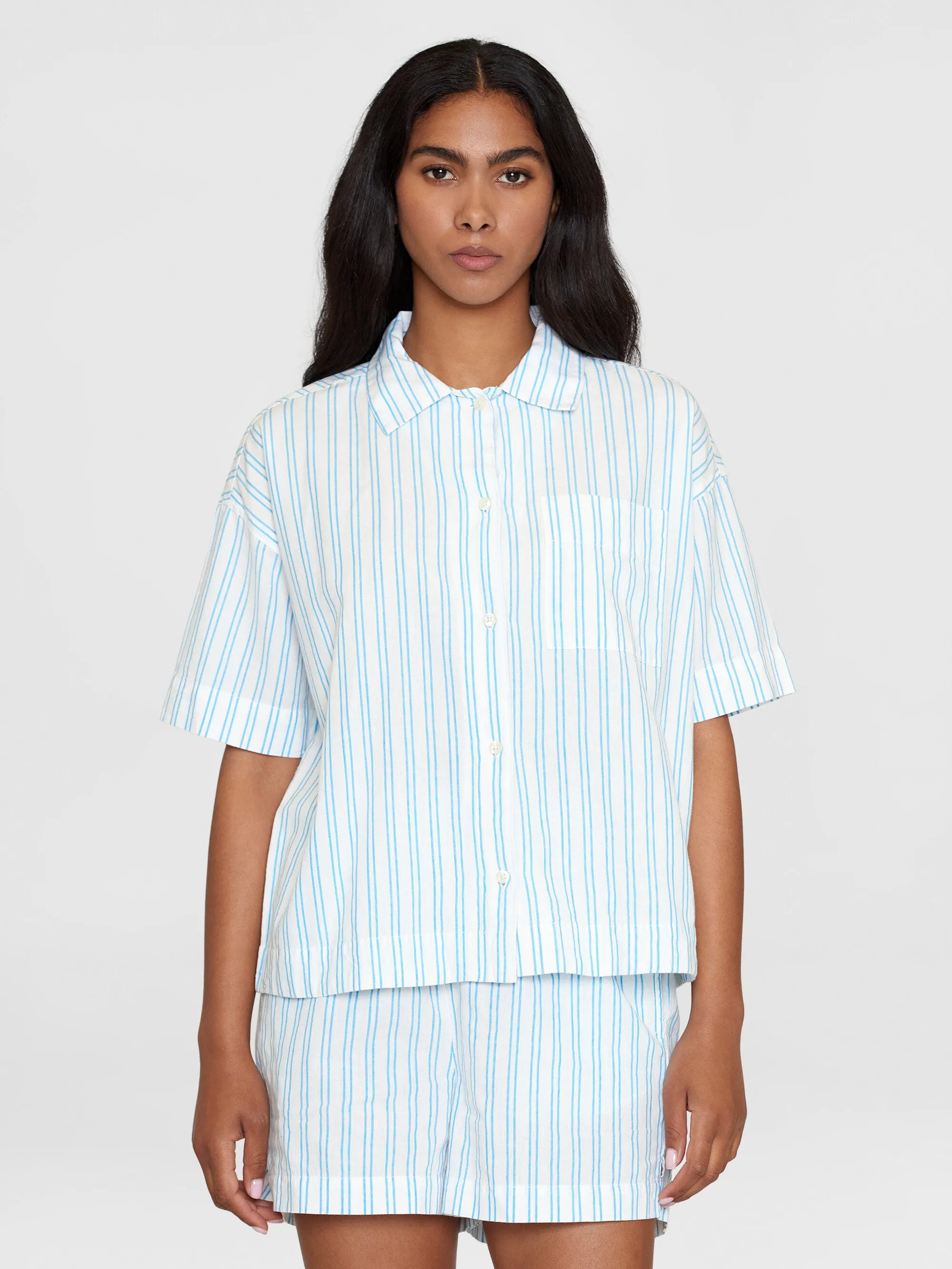 Pyjama short sleeved shirt - GOTS/Vegan - Blue stripe