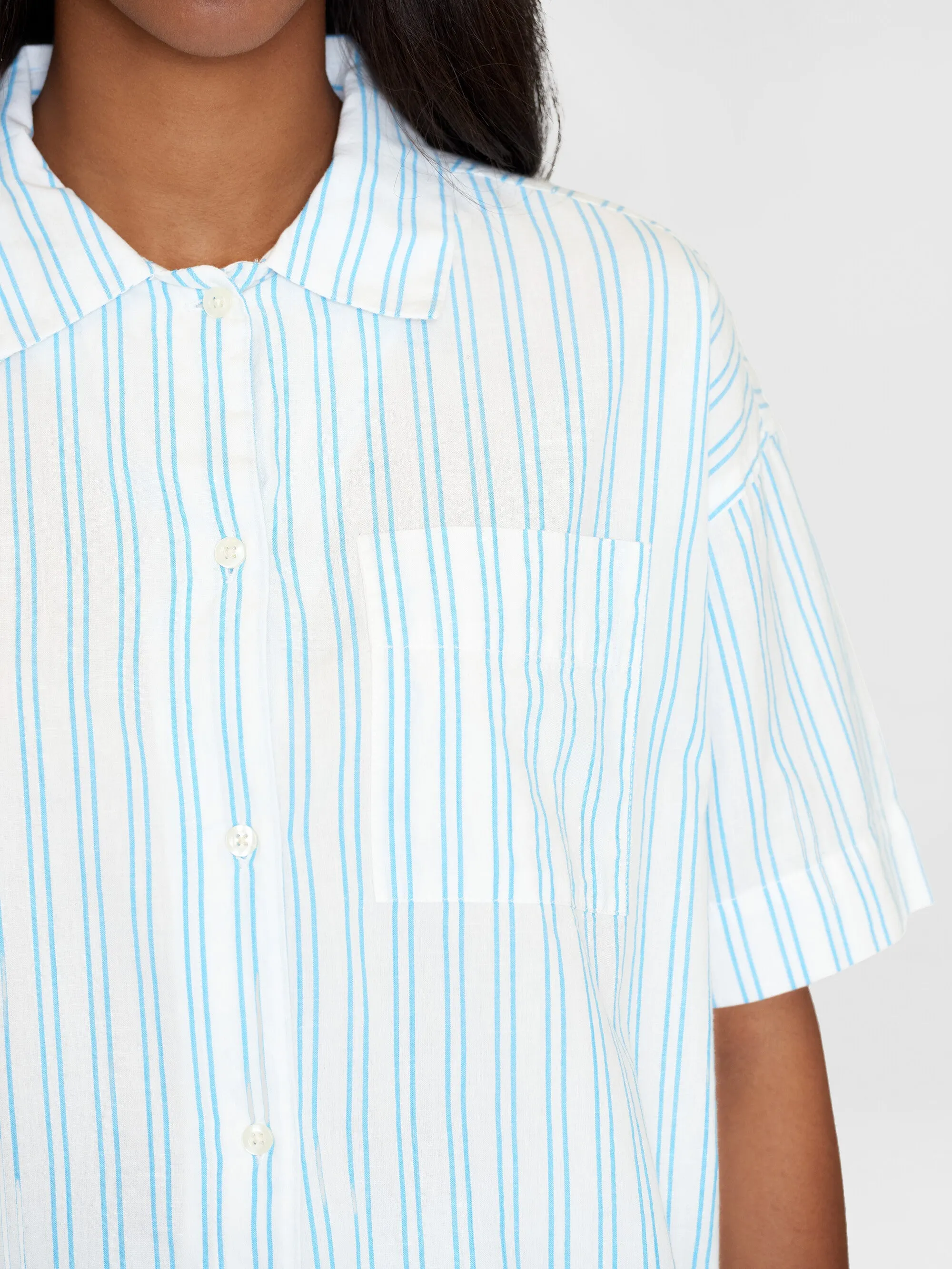 Pyjama short sleeved shirt - GOTS/Vegan - Blue stripe