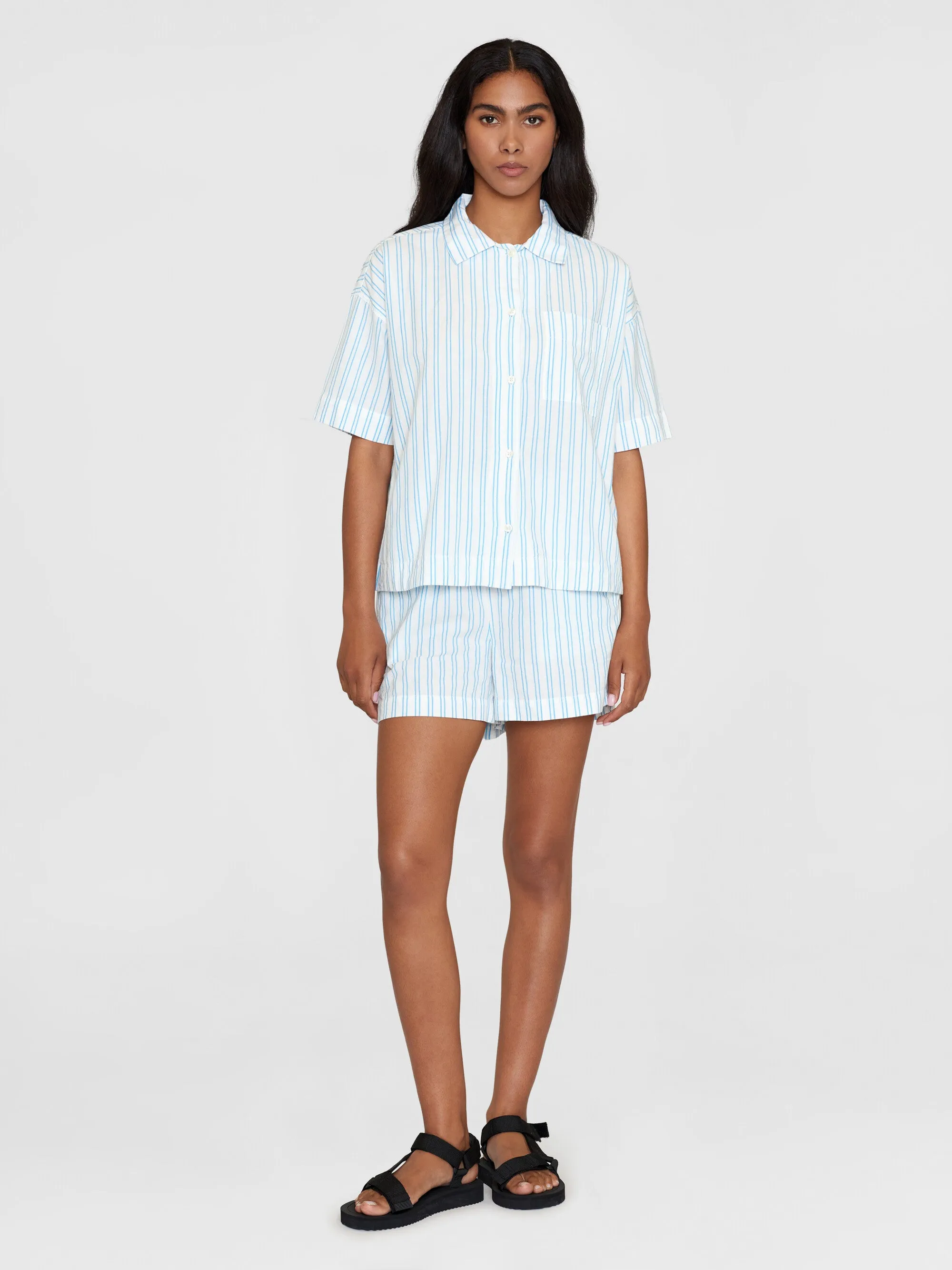 Pyjama short sleeved shirt - GOTS/Vegan - Blue stripe