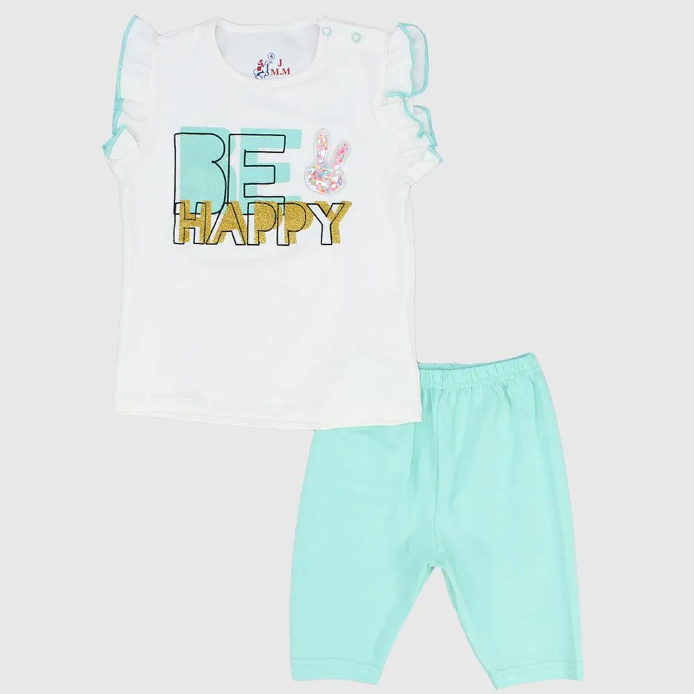 "Be Happy" Ruffled Shoulders Sleeveless Pajama