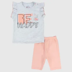 "Be Happy" Ruffled Shoulders Sleeveless Pajama