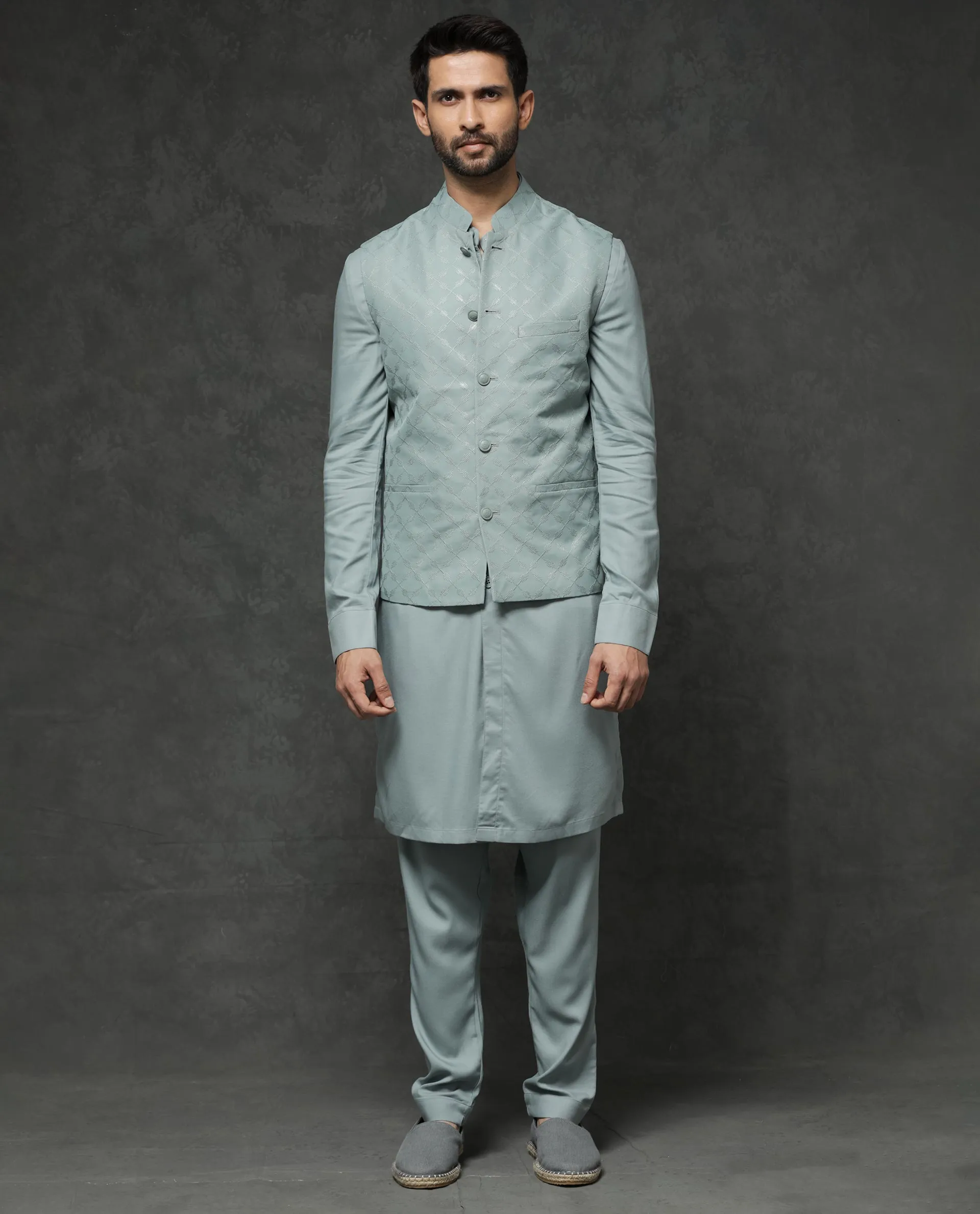 Rare Rabbit Men's Medo-Kpb Dusky Green  Kurta-Suit