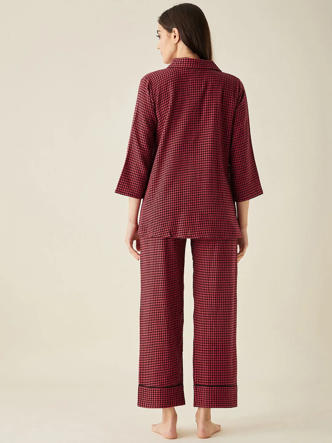 Red Herringbone Cotton Pyjama Set