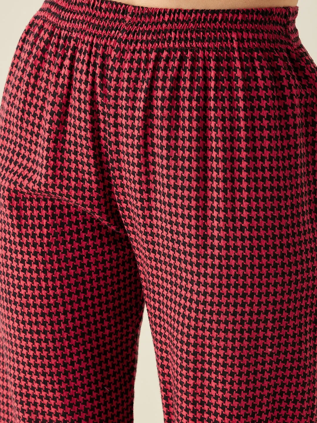 Red Herringbone Cotton Pyjama Set