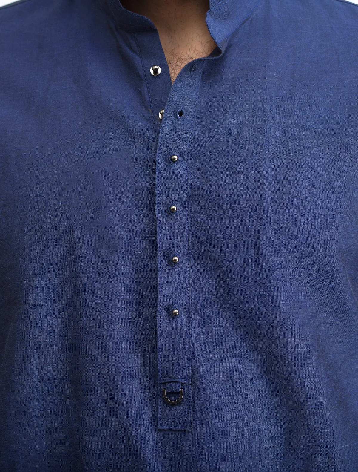 ROYAL BLUE LINEN KURTA PAJAMA