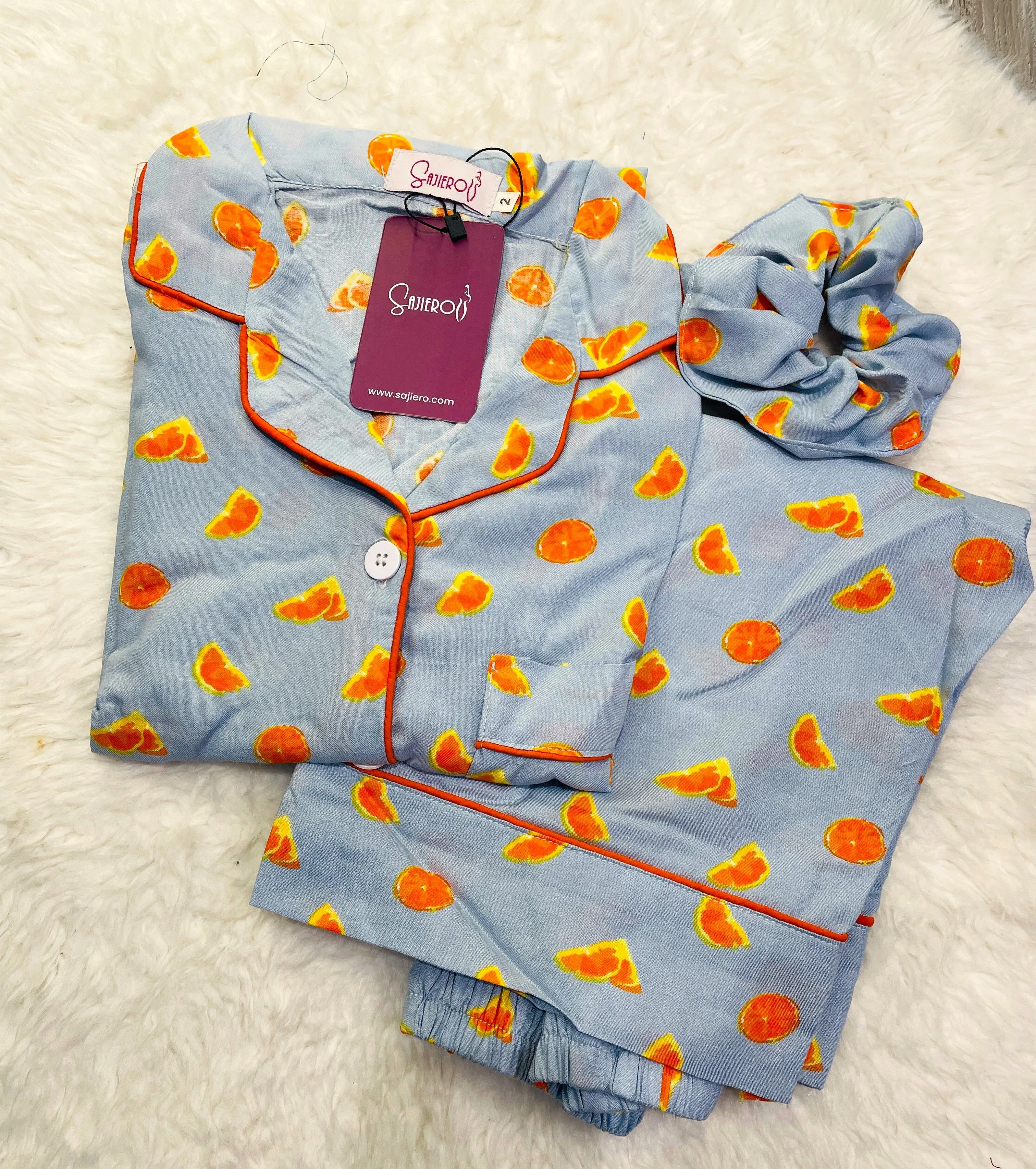 Sajiero Galaxy Boski Linen  Printed Pajama Orange Print