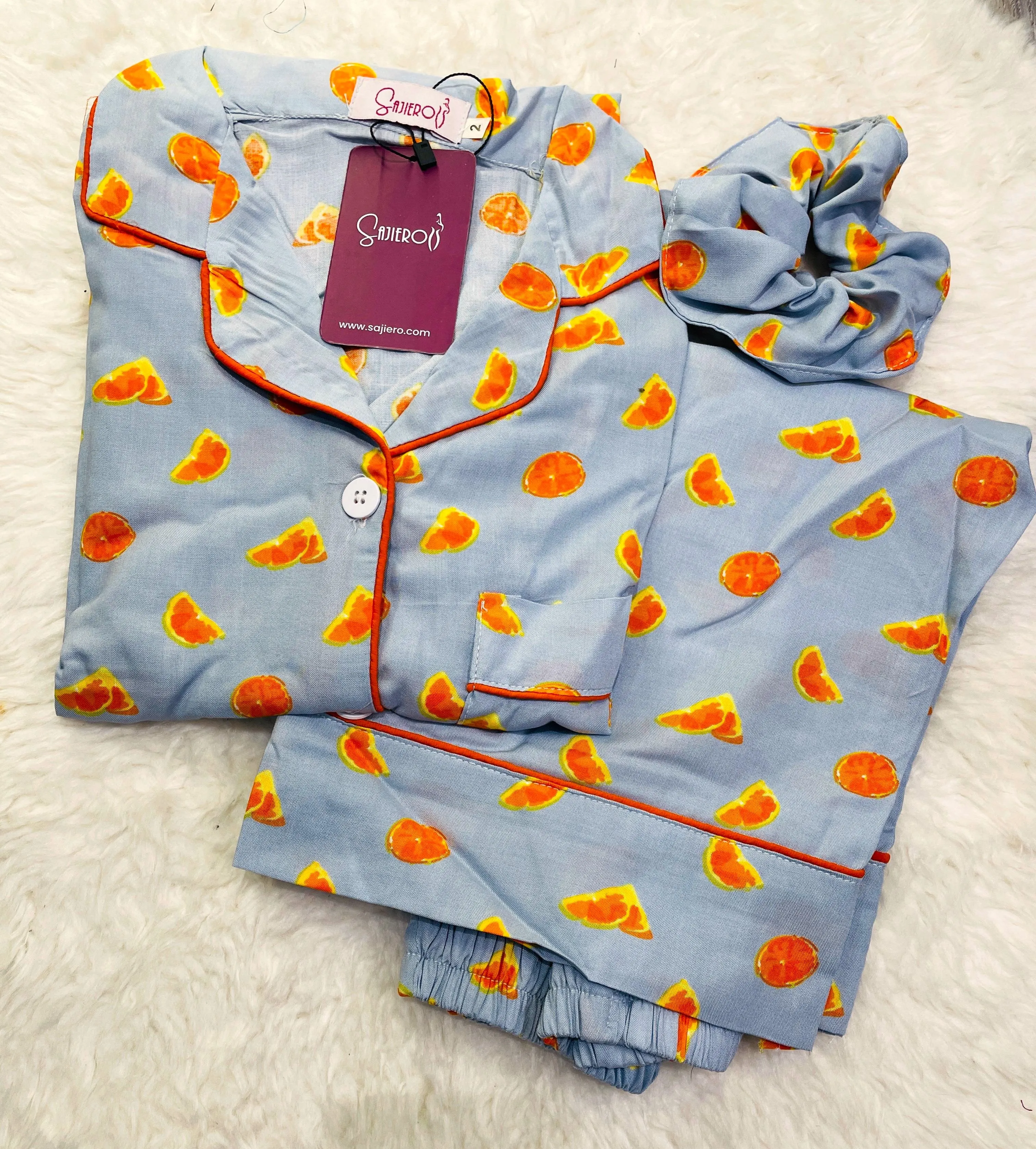 Sajiero Galaxy Boski Linen  Printed Pajama Orange Print