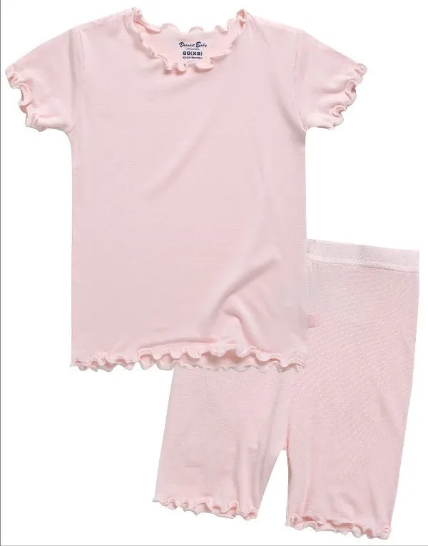 Shirring Pink Short Sleeve Pajamas