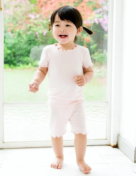 Shirring Pink Short Sleeve Pajamas