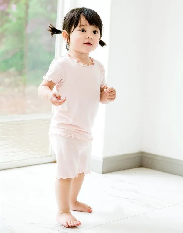 Shirring Pink Short Sleeve Pajamas