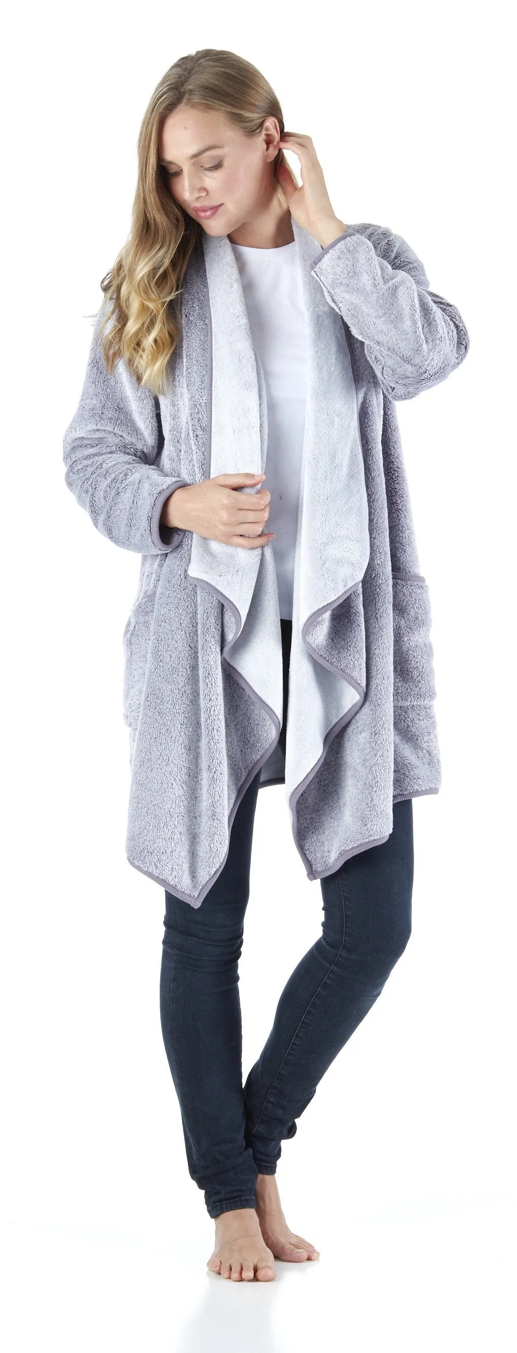 Sleepyheads Pajama Women's Fleece Long Sleeve Wrap Robe Cardigan with Pockets