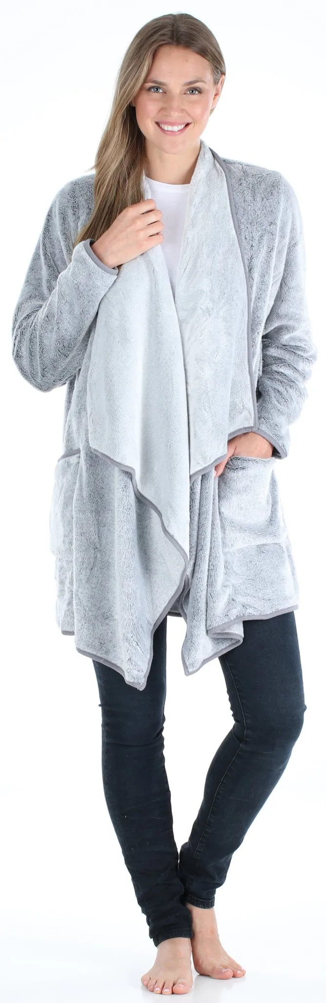 Sleepyheads Pajama Women's Fleece Long Sleeve Wrap Robe Cardigan with Pockets