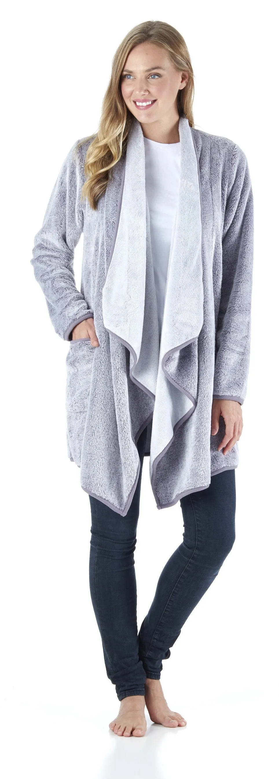 Sleepyheads Pajama Women's Fleece Long Sleeve Wrap Robe Cardigan with Pockets