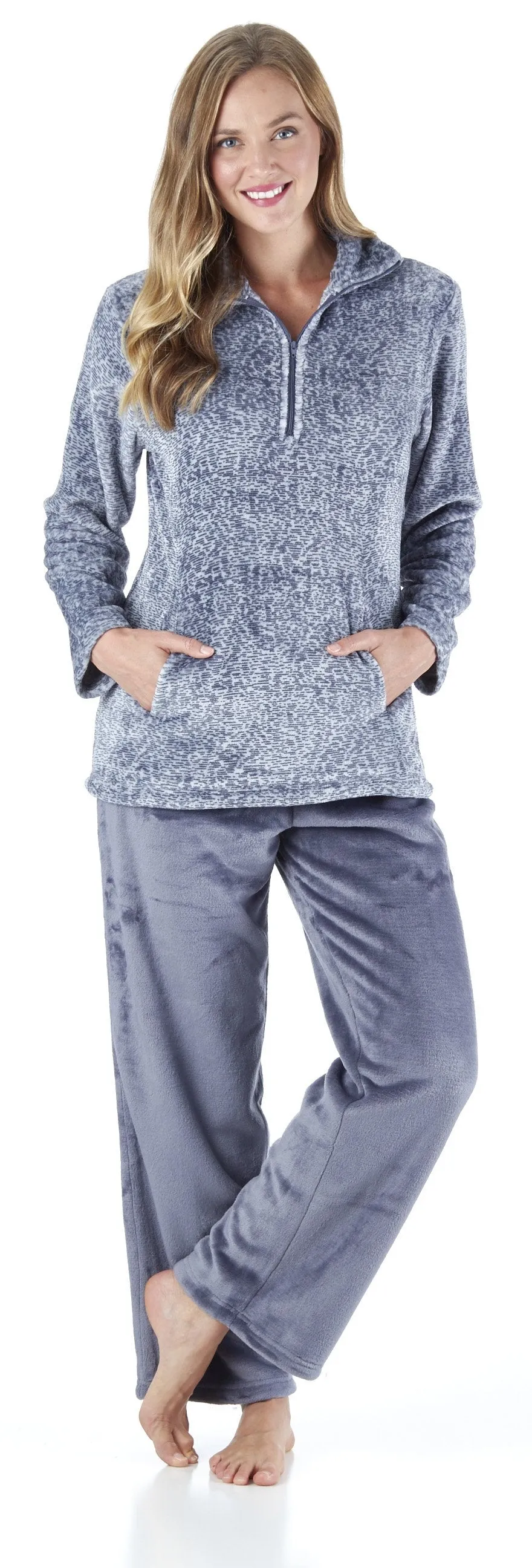 Sleepyheads Women's Sleepwear 1/4 Zip Fleece 2-Piece Loungewear Pullover Pajama Set with Pockets