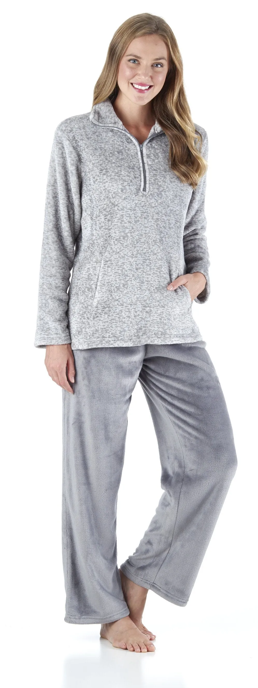 Sleepyheads Women's Sleepwear 1/4 Zip Fleece 2-Piece Loungewear Pullover Pajama Set with Pockets