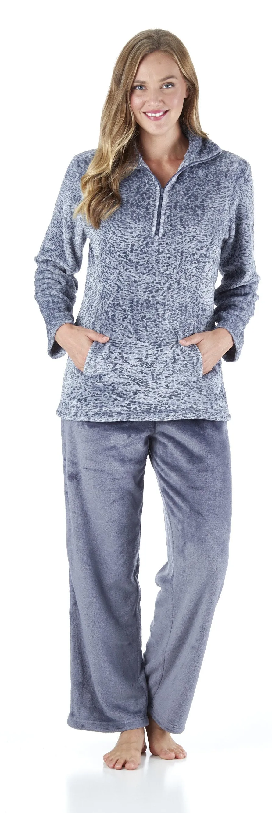 Sleepyheads Women's Sleepwear 1/4 Zip Fleece 2-Piece Loungewear Pullover Pajama Set with Pockets