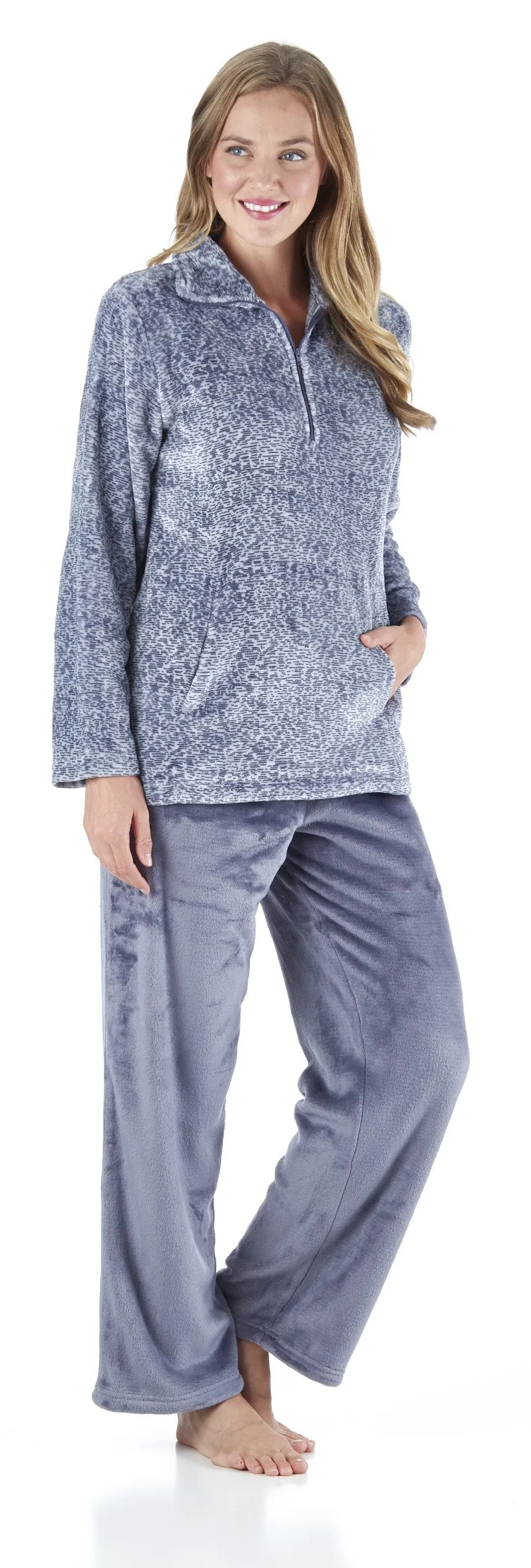 Sleepyheads Women's Sleepwear 1/4 Zip Fleece 2-Piece Loungewear Pullover Pajama Set with Pockets