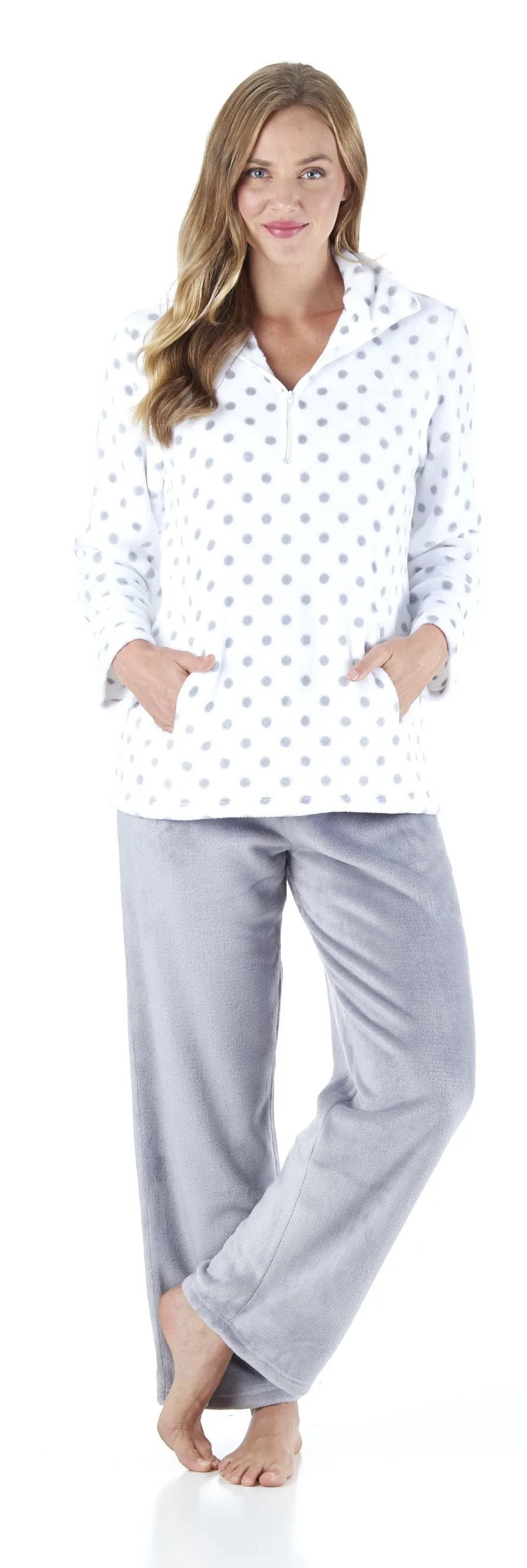 Sleepyheads Women's Sleepwear 1/4 Zip Fleece 2-Piece Loungewear Pullover Pajama Set with Pockets